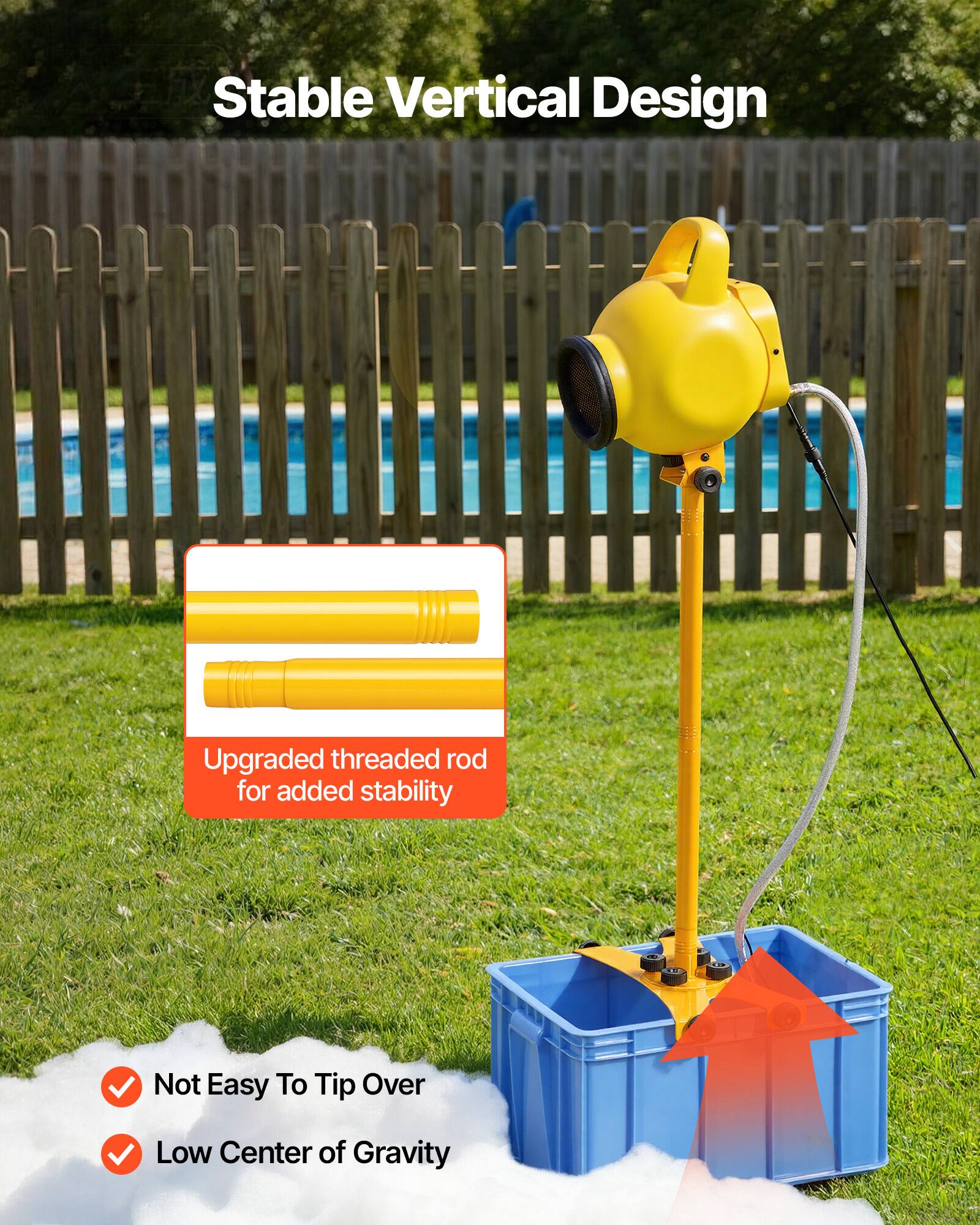 Stable Vertical Design

Upgraded threaded rod for added stability

Not Easy To Tip Over

Low Center of Gravity