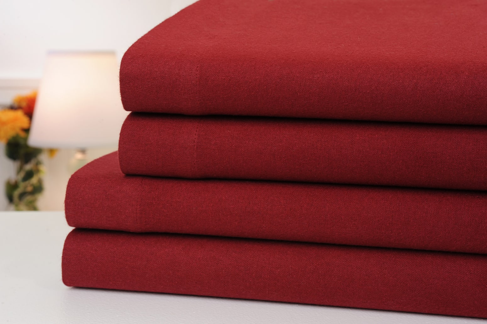 Bibb Home - Solid Flannel 4 Piece Sheet Set - Wine