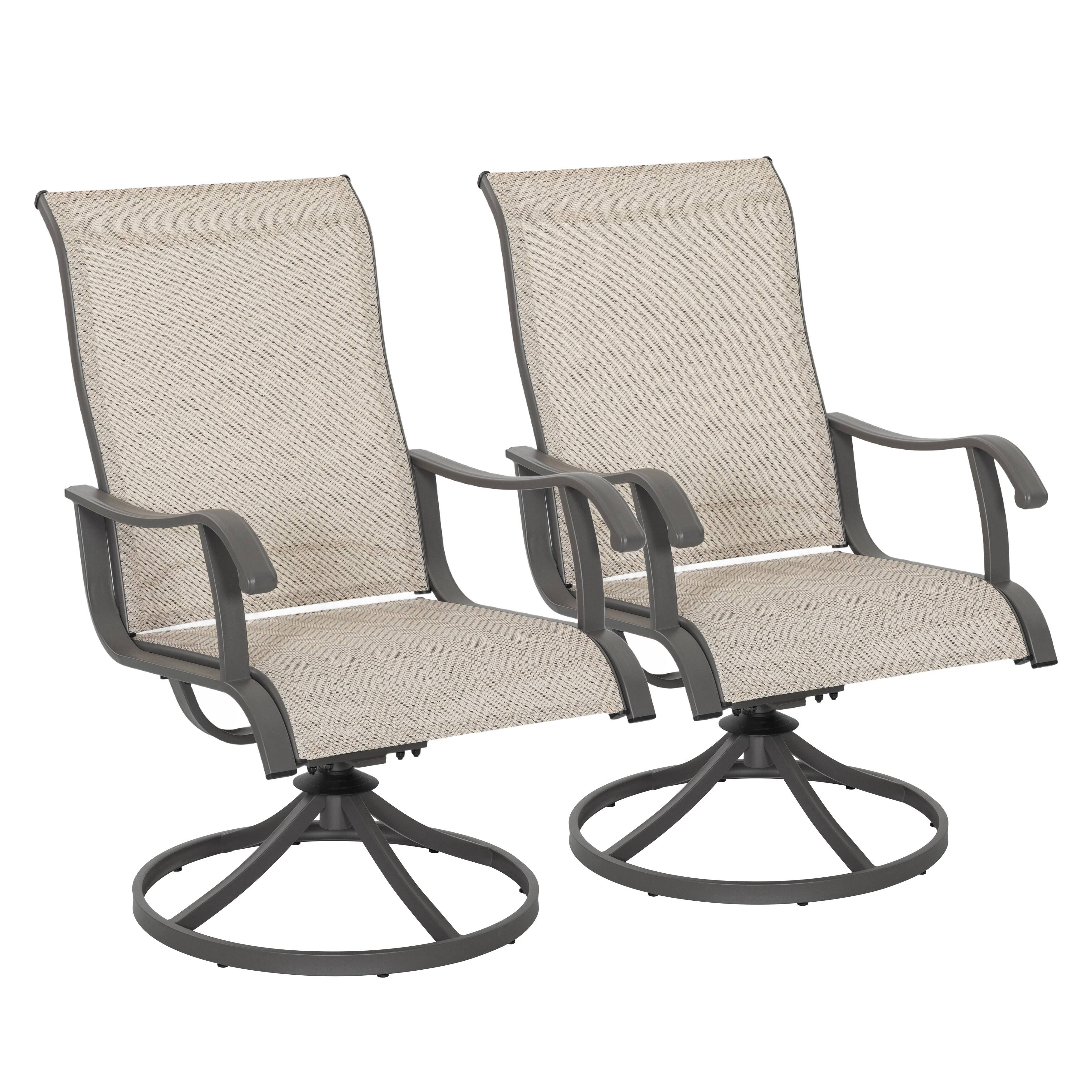 Left. Nuu Garden - Patio 2-Piece Outdoor Textilene Dining Chairs with Smooth Swivel Design - Beige and Gray.