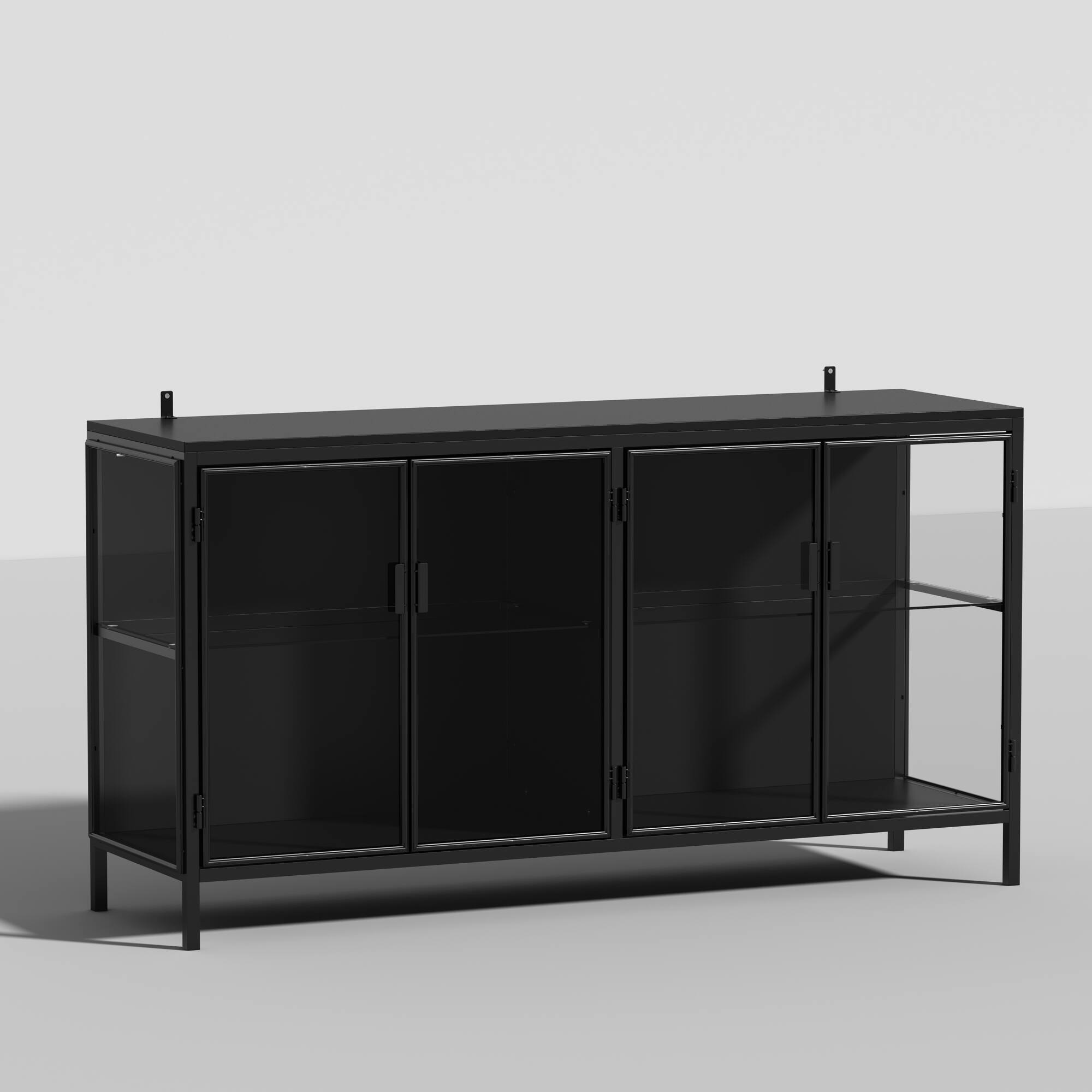 Angle. Famapy - Famapy Modern Glass - Door Display Cabinet with Adjustable Lighting - Black.