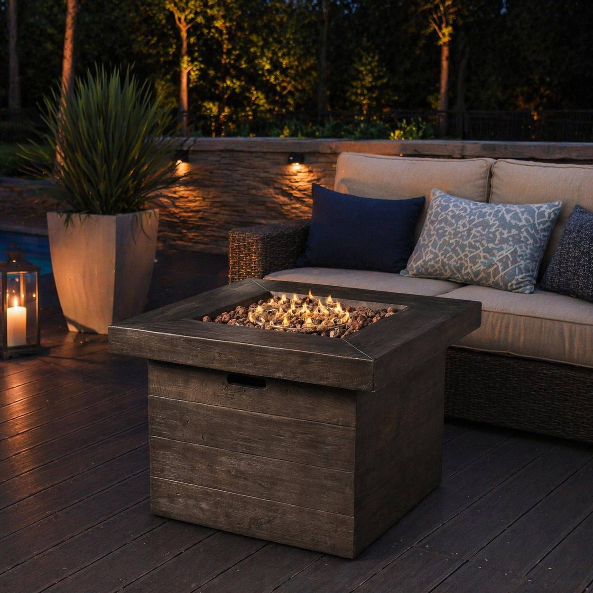 Alt View 2. RYHNUYNE - 32" Square MGO Fire Pit – 40,000 BTU Wood-Burning Outdoor Fireplace in Brown Finish for Patio, Backyard, Garden - Brown.