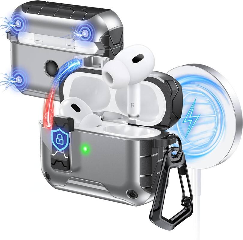 Front. RISOKEYS - Auto-Open for AirPods Pro 3 Gen Case with Built-in Magnets, [One-Press Auto-Open] [Compatible with Mag-Safe Charging].