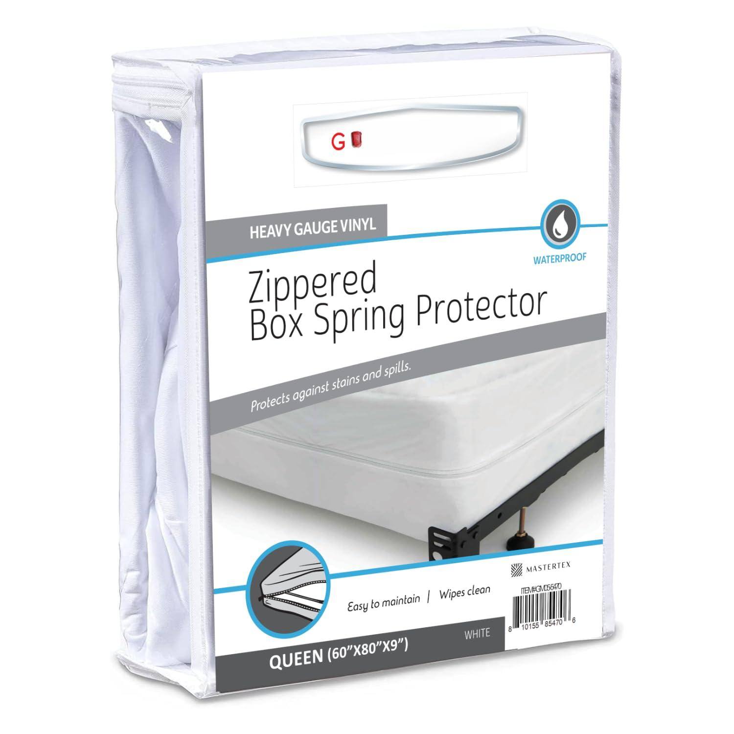 G HEAVY GAUGE VINYL WATERPROOF Zippered Box Spring Protector
Protects against stains and spills.
Easy to maintain | Wipes clean
QUEEN (60"X80"X9")
WHITE
MASTERTEX
05470 d 10158