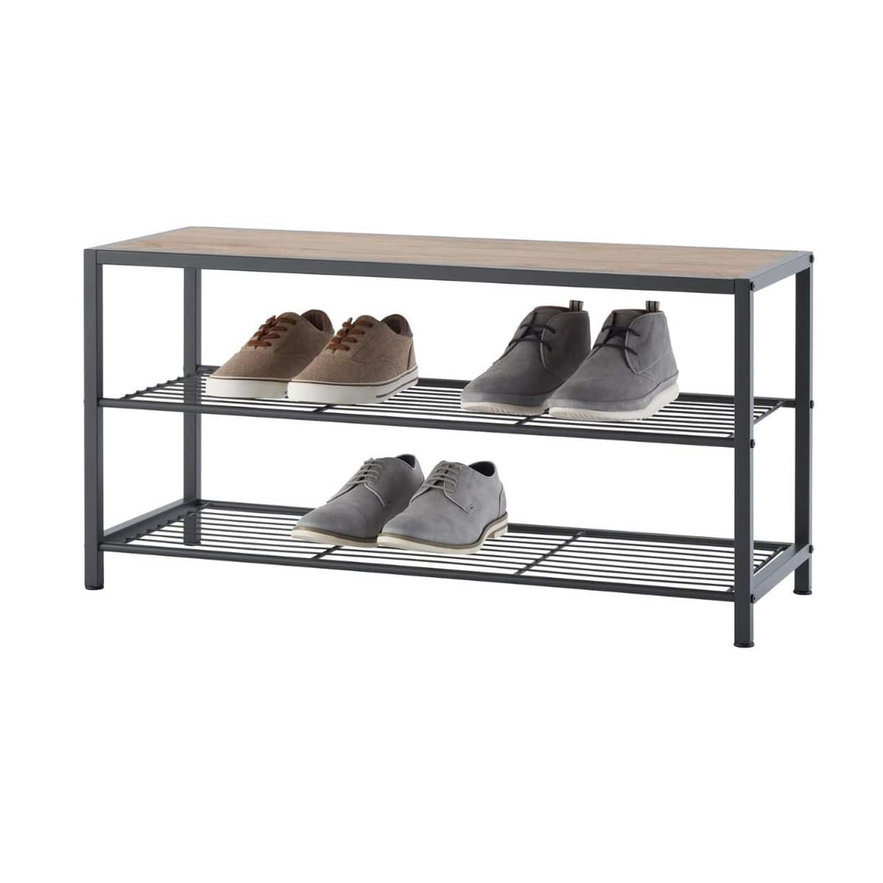 Front. TRINITY - 3-Tier Shoe Bench w/ Wire Shelves Dark Gray - Dark Gray.