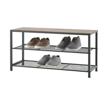 Front. TRINITY - 3-Tier Shoe Bench w/ Wire Shelves Dark Gray - Dark Gray.