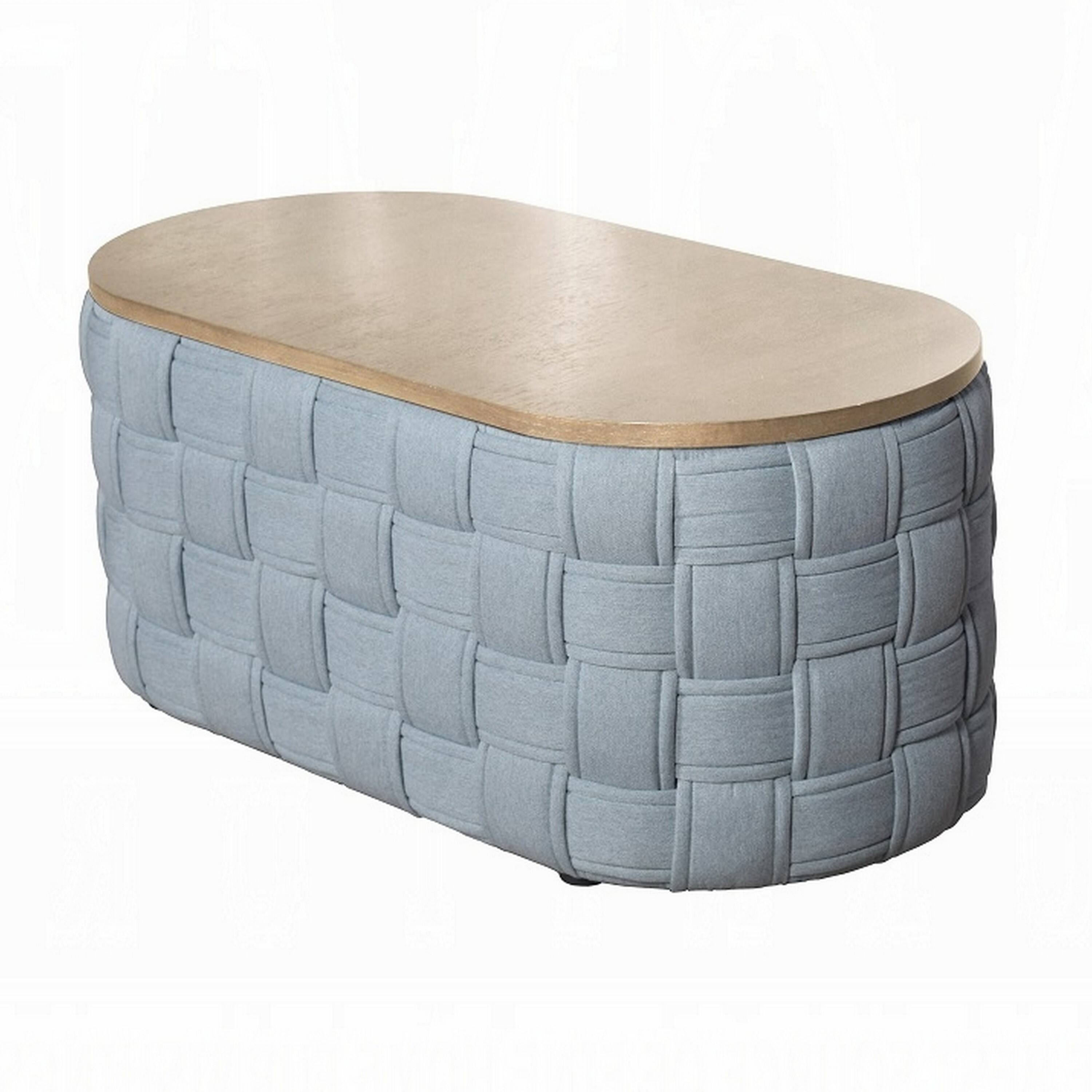 Alt View 2. Manhattan Lane - Reah Coffee Table, Knitted Light Blue Chenille, 41 Inch - Teal, Brown.