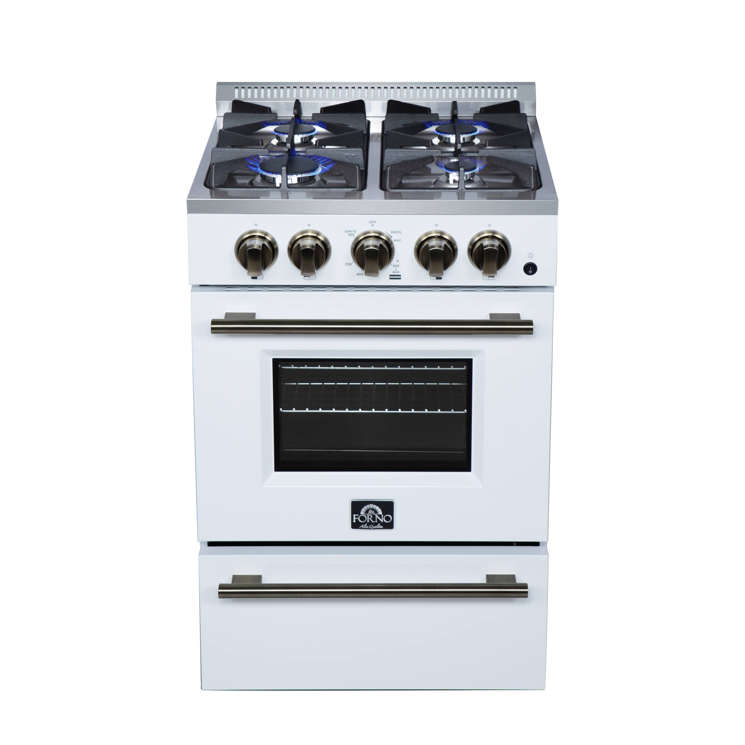 Alt View 7. Forno Appliances - Breno 2.3 Cu. Ft. Freestanding Gas Range with Antique Brass Accents - White.