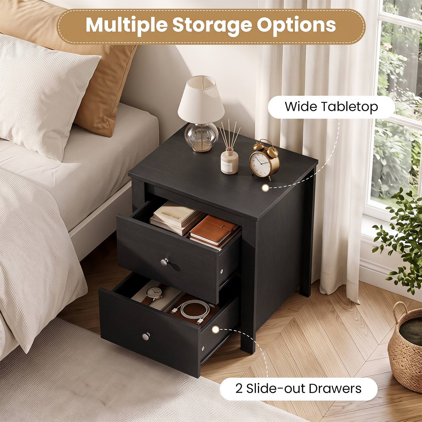 Multiple Storage Options  
Wide Tabletop  
2 Slide-out Drawers