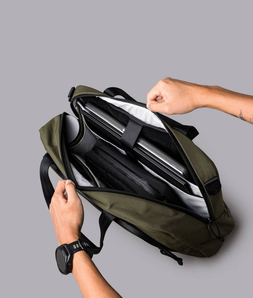 Alt View 7. ALPAKA - Bravo Brief 16 Inch Laptop Briefcase,Messenger Bag for Men and Women, Business Shoulder Bag for Work Travel - Green Axoflux 400D Ripstop Nylon.