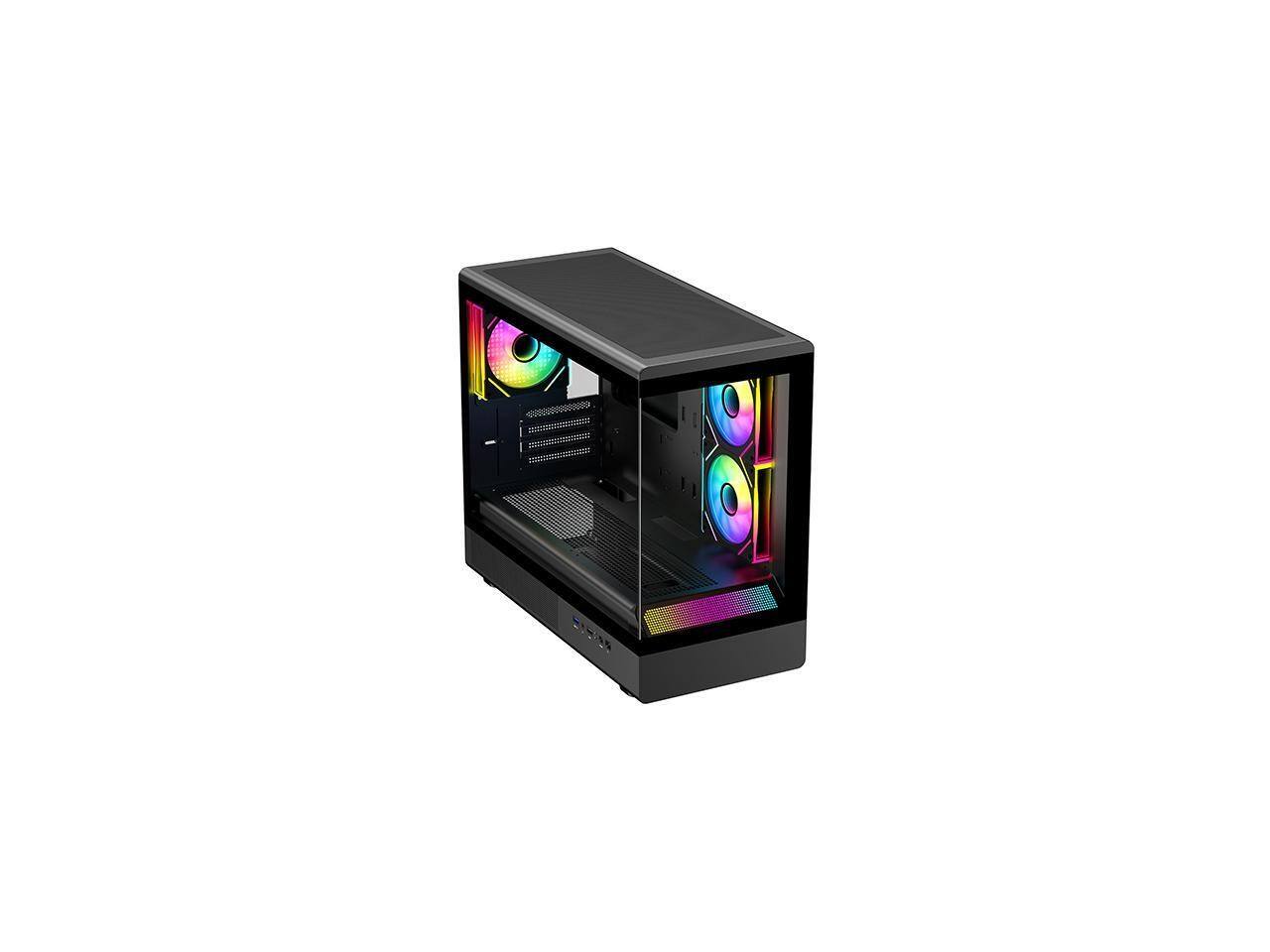 Left. DIYPC - DIYPC ARGB-M1-BK USB3.0 Micro ATX Case w/ Tempered Glass & 3 ARGB Fans - Black.