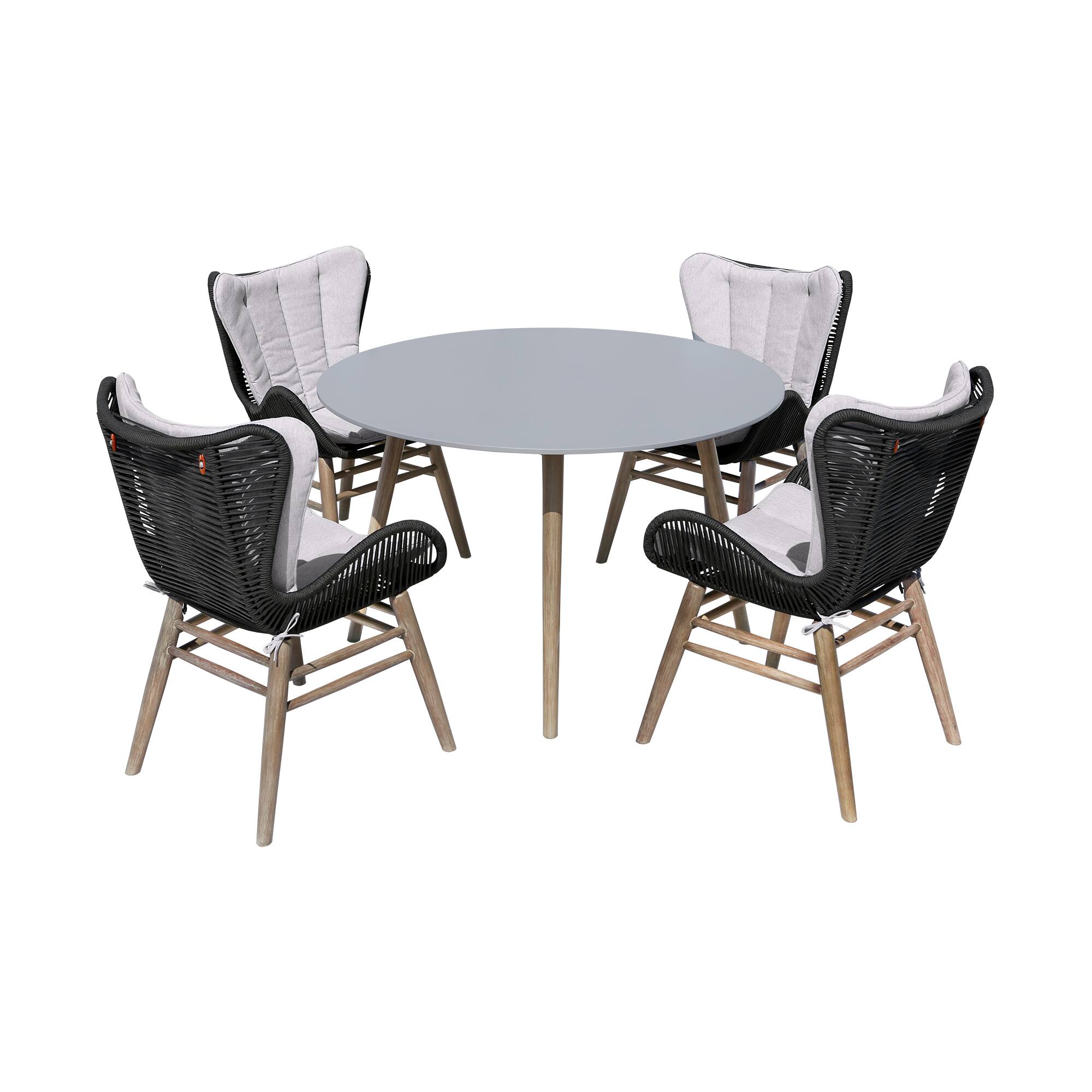 Front. Armen Living - Sydney and Fanny 5 Piece Outdoor Patio Dining Set in Light Eucalyptus Wood with Charcoal Rope and Gray Cushions - Gray.