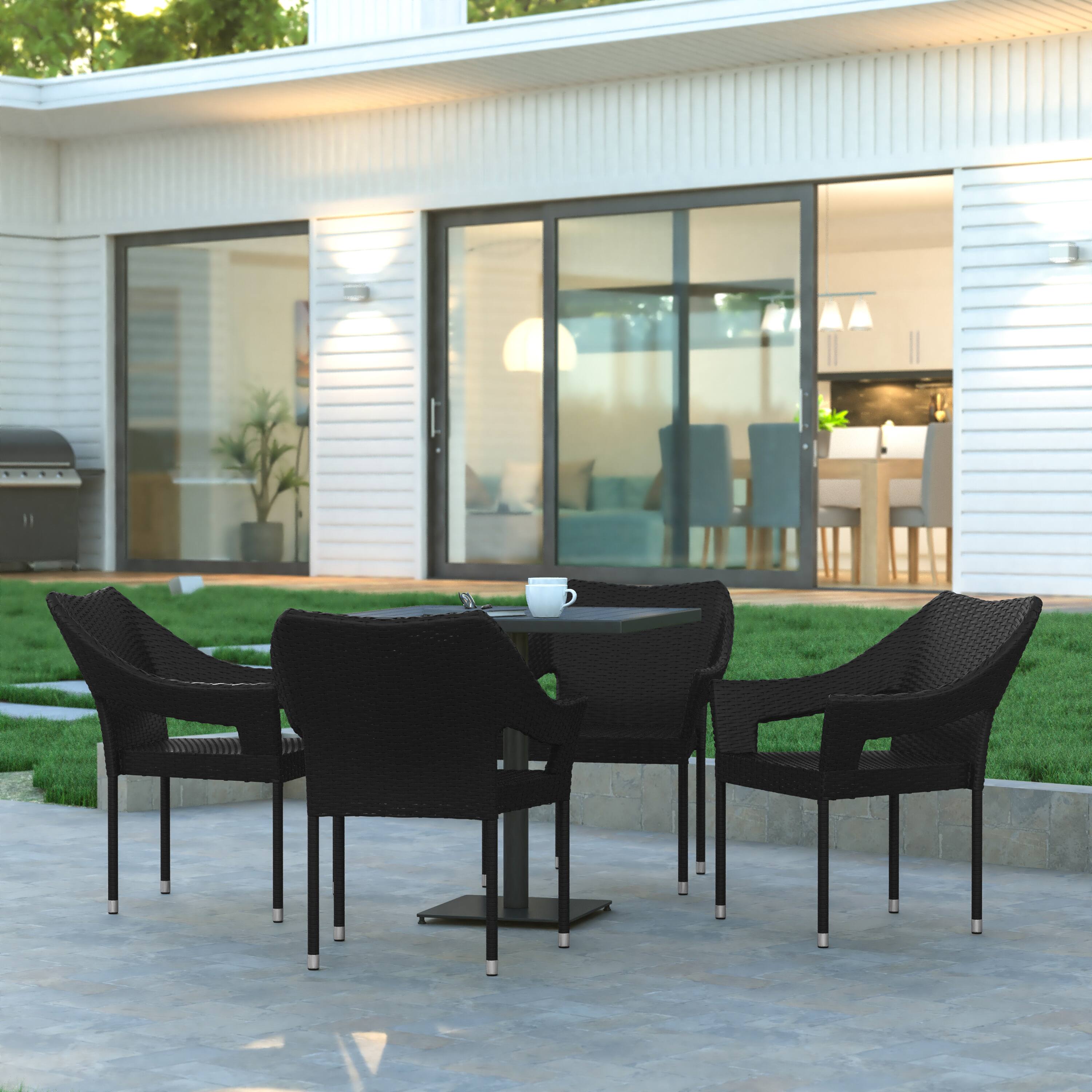 Alt View 1. Emma + Oliver - Embry All-Weather Indoor/Outdoor Stacking Patio Dining Chairs with Steel Frame and Weather Resistant PE Rattan - Black.