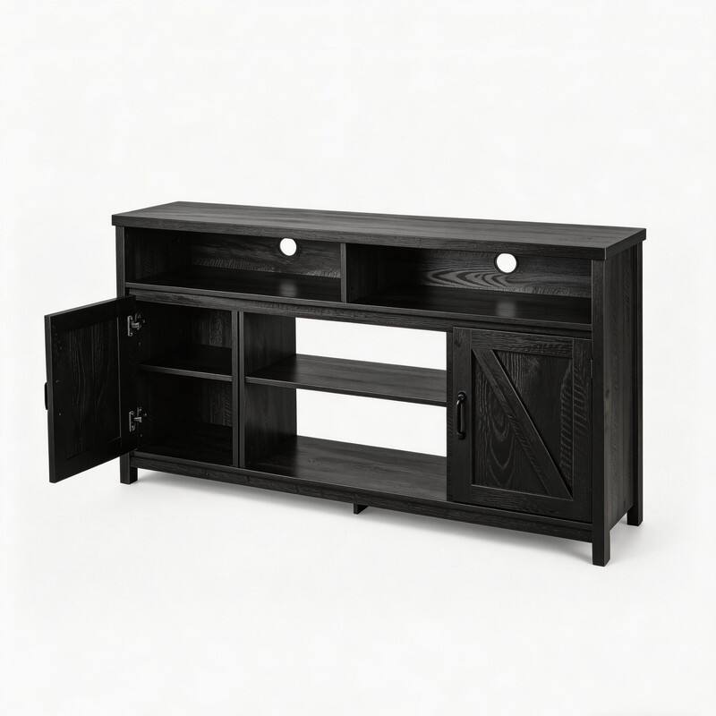 Alt View 3. WELLFOR - Farmhouse TV Stand for TVs up to 65", Entertainment Center Console Table with Barn Door - Black.