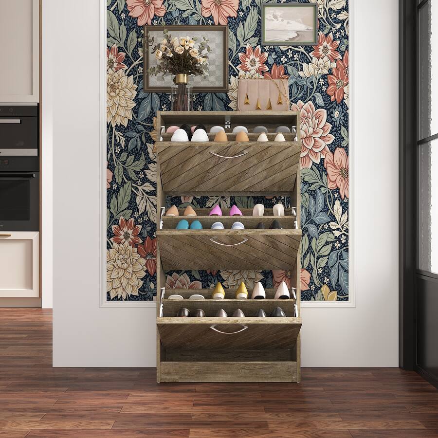 Rustic Flip Shoe Rack Famapy Shoe Cabinet Flip Down Racks Rustic Style Multi Tiered Storage ...