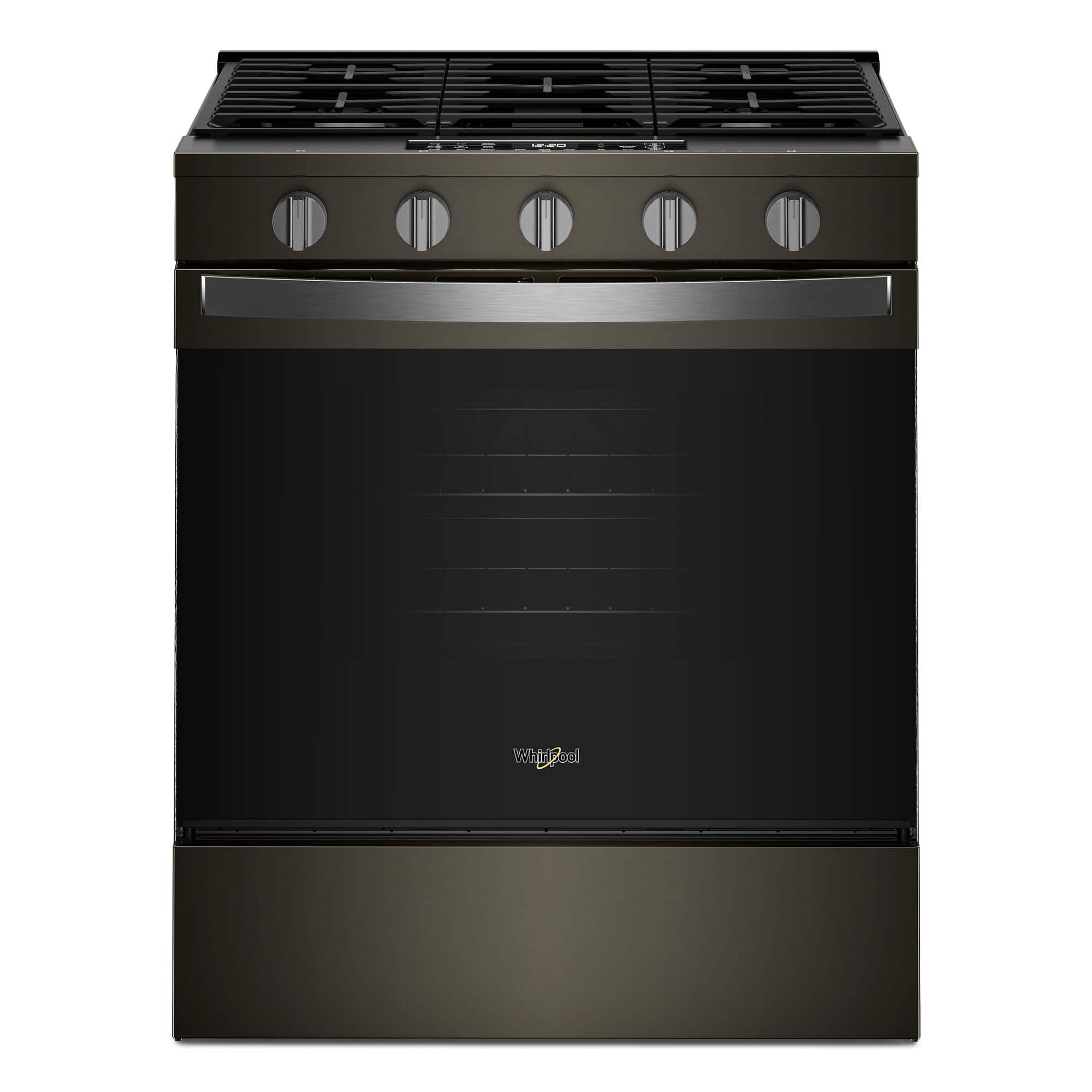 Whirlpool - 5.0 Slide-In Gas Range with Air Cooking Technology - Black-on-Stainless - Front_Zoom