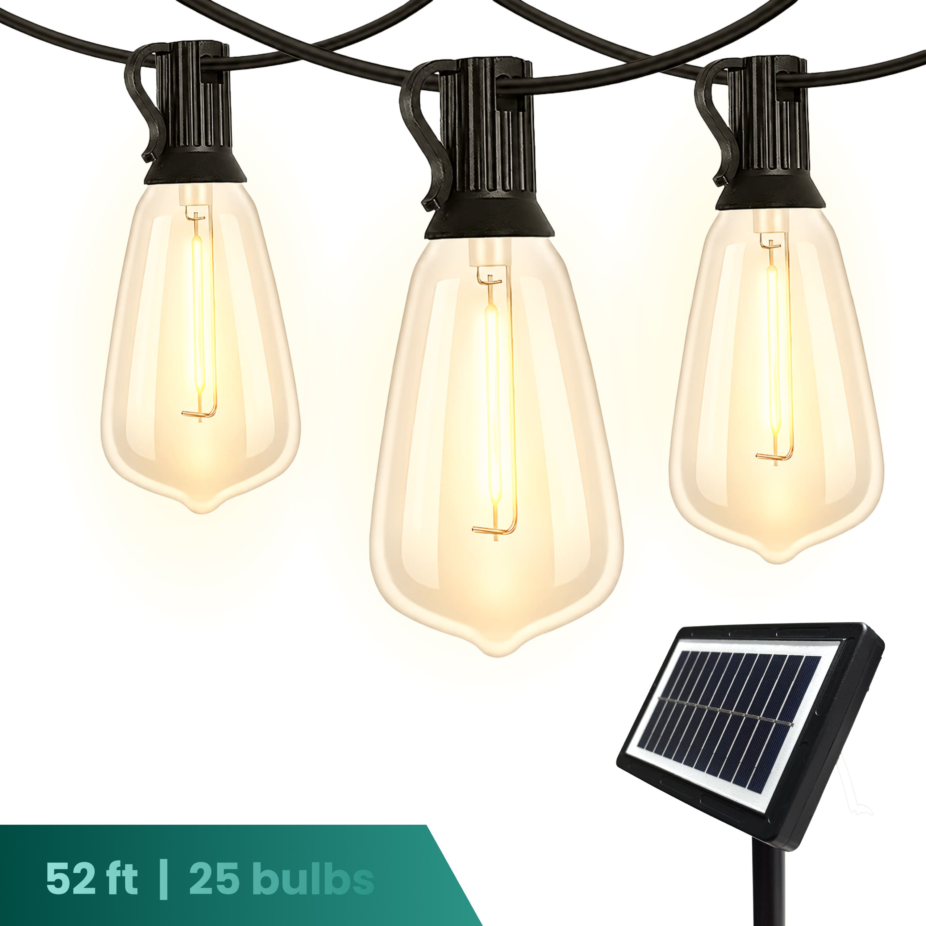 Techko - Solar 25-Bulb LED String Lights - 52ft w/ USB Charging