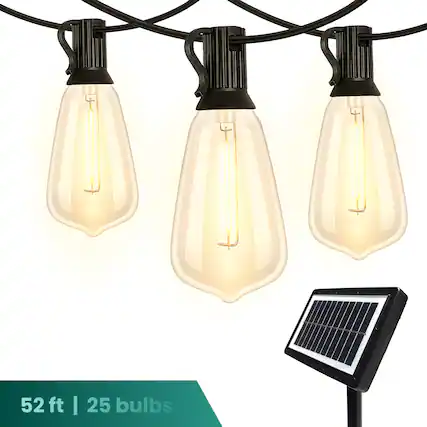Front. Techko - Solar 25-Bulb LED String Lights - 52ft w/ USB Charging.