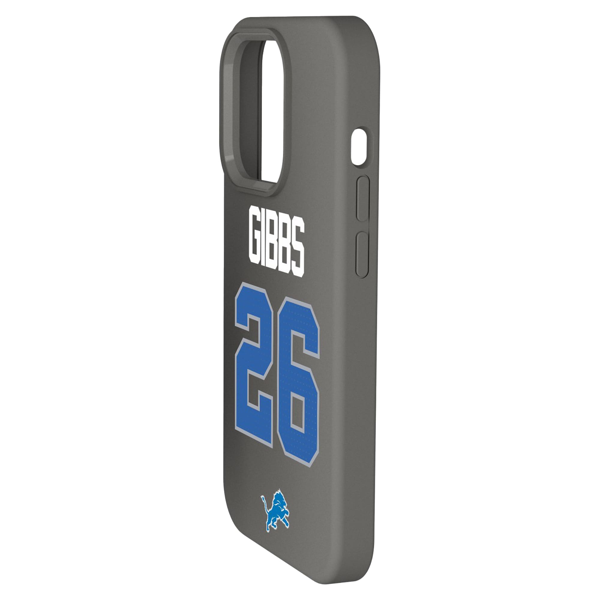 Alt View 1. Keyscaper - Jahmyr Gibbs Gray Detroit Lions Ready Soft Touch iPhone Case - 15 Pro Max - Gray.
