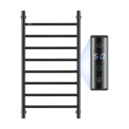 Front. VEVOR - 8 Bars Towel Warmer Rack, Wall Mounted Heated Towel Rack for Bathroom, IPX5 Waterpoof Towel Heater Rack - Black.