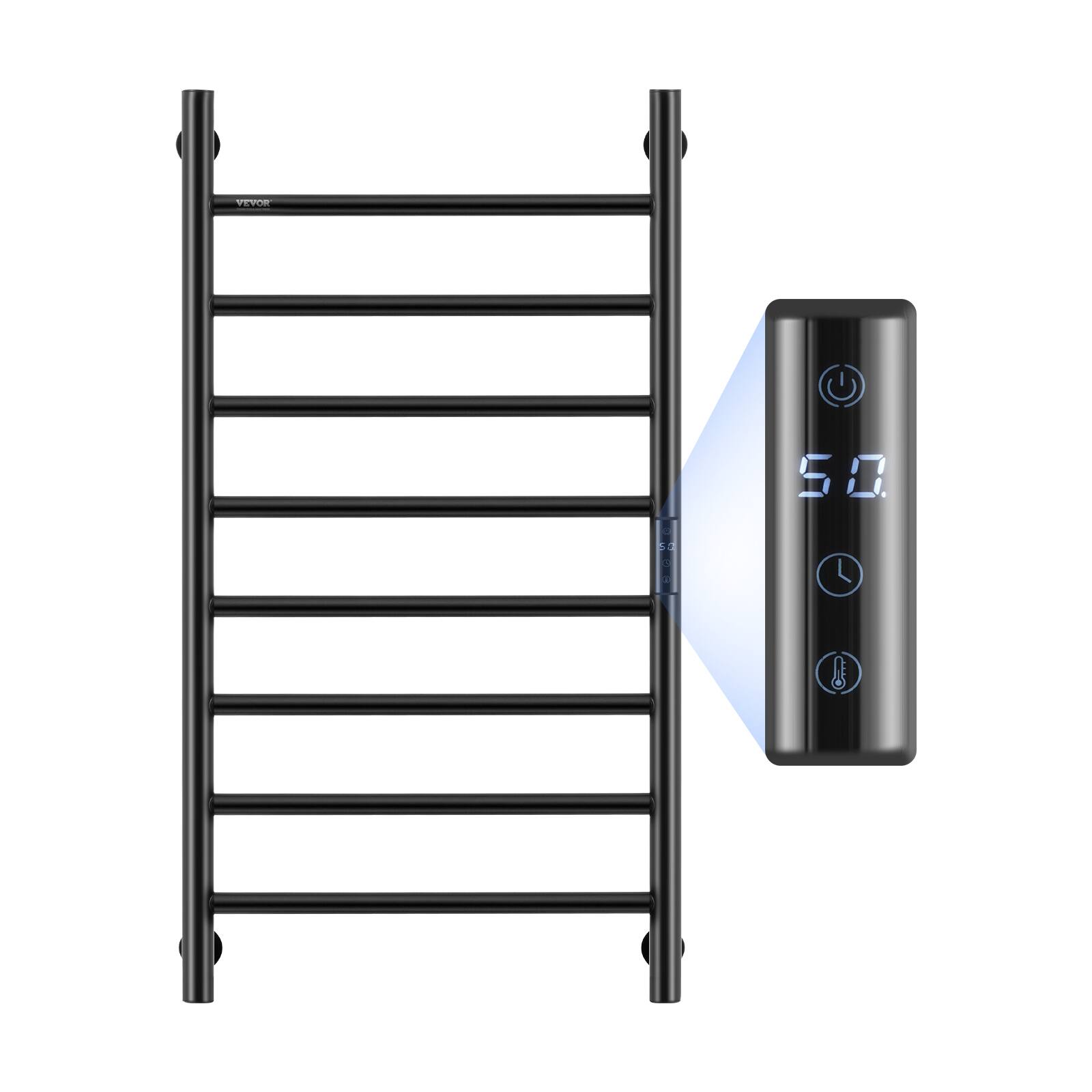 VEVOR - 8 Bars Towel Warmer Rack, Wall Mounted Heated Towel Rack for Bathroom, IPX5 Waterpoof Towel Heater Rack - Black