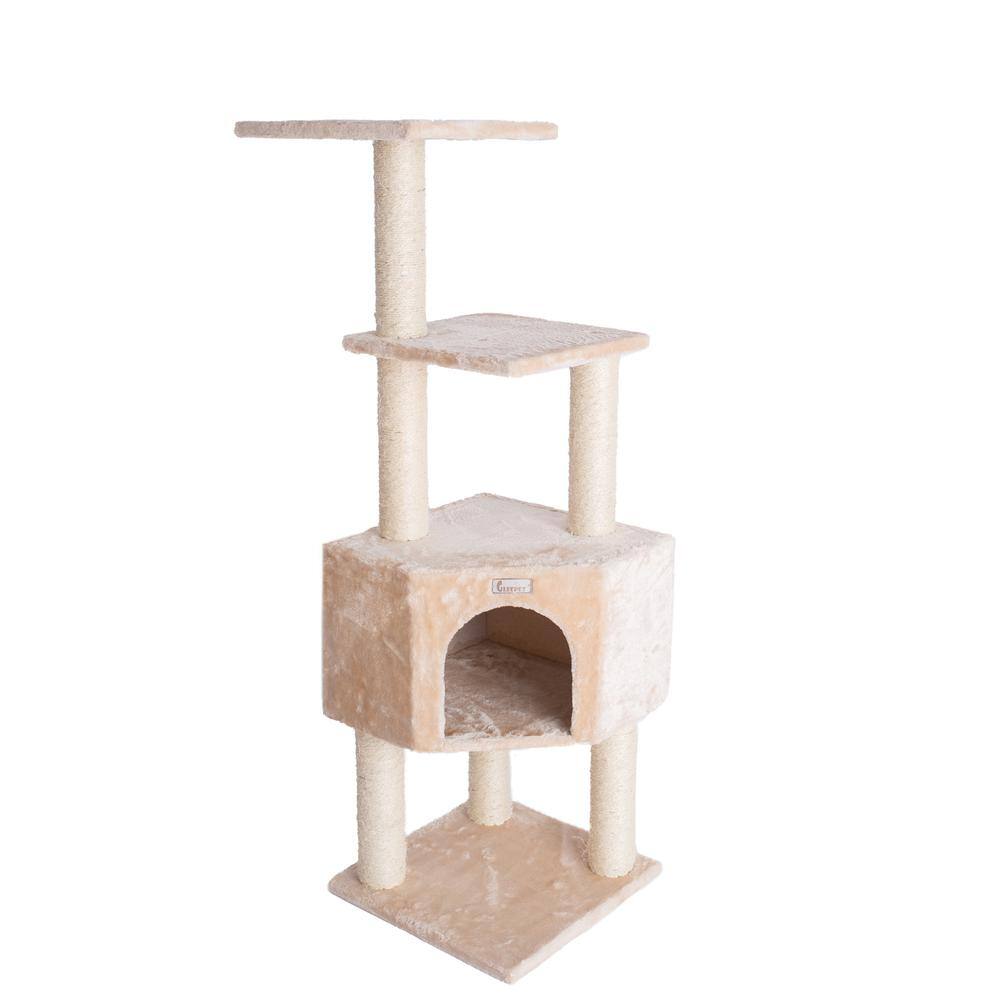 Angle. Armarkat - 48Inch Real Wood Cat Tree In Beige With Perch And Playhouse - Beige.