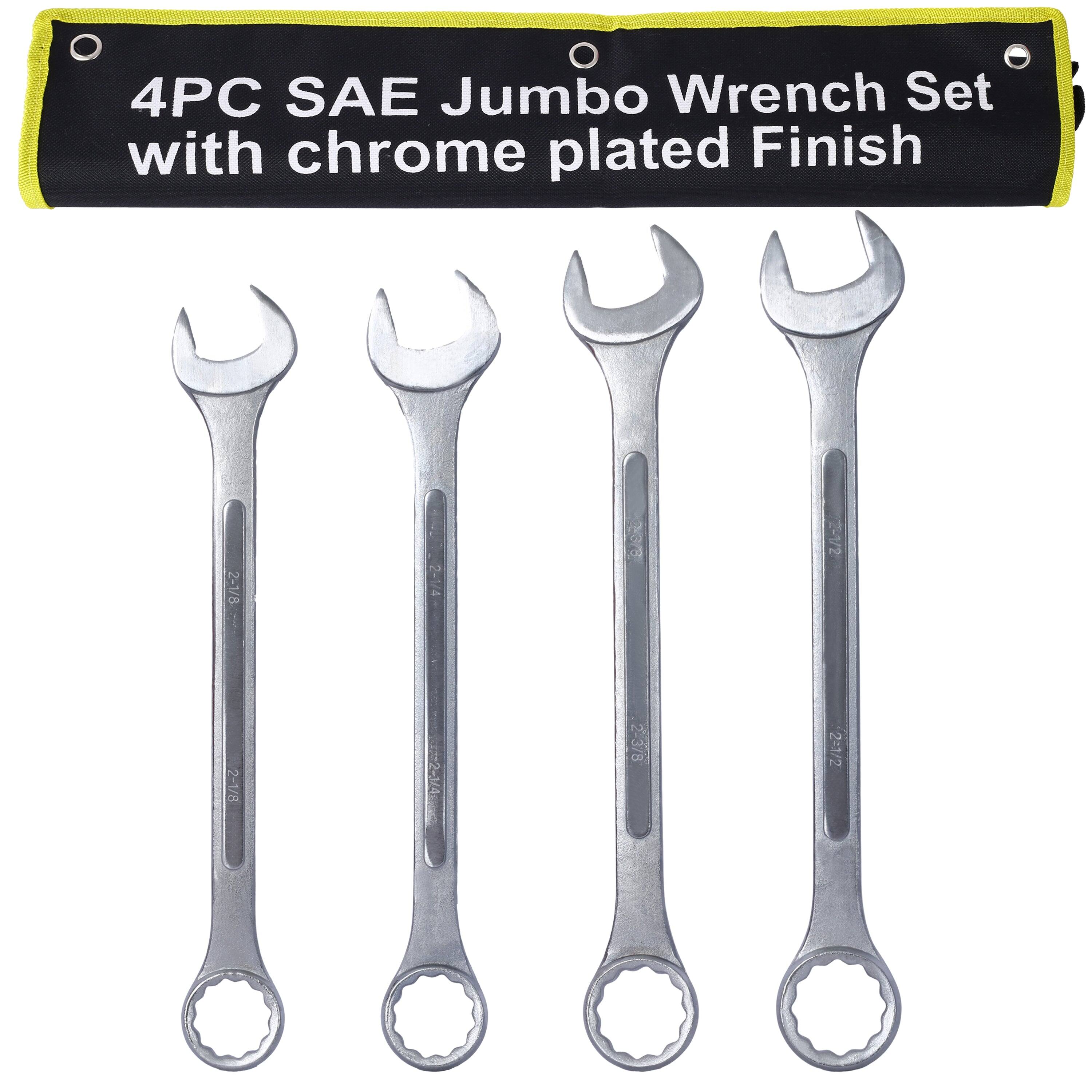 4PC SAE Jumbo Wrench Set with chrome plated Finish

2-1/8 23/8 21/2 223/8 221/2