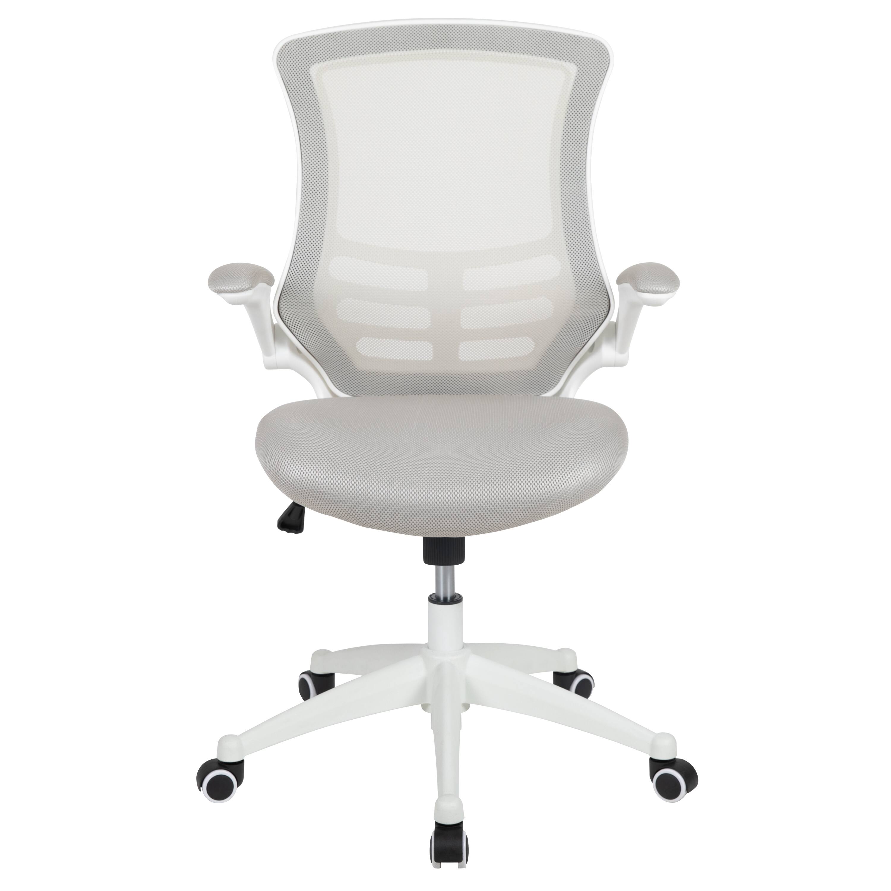 Alt View 7. Emma + Oliver - Mid-Back Mesh Swivel Ergonomic Task Office Chair with Flip-Up Arms - Light Gray Mesh/White Frame.