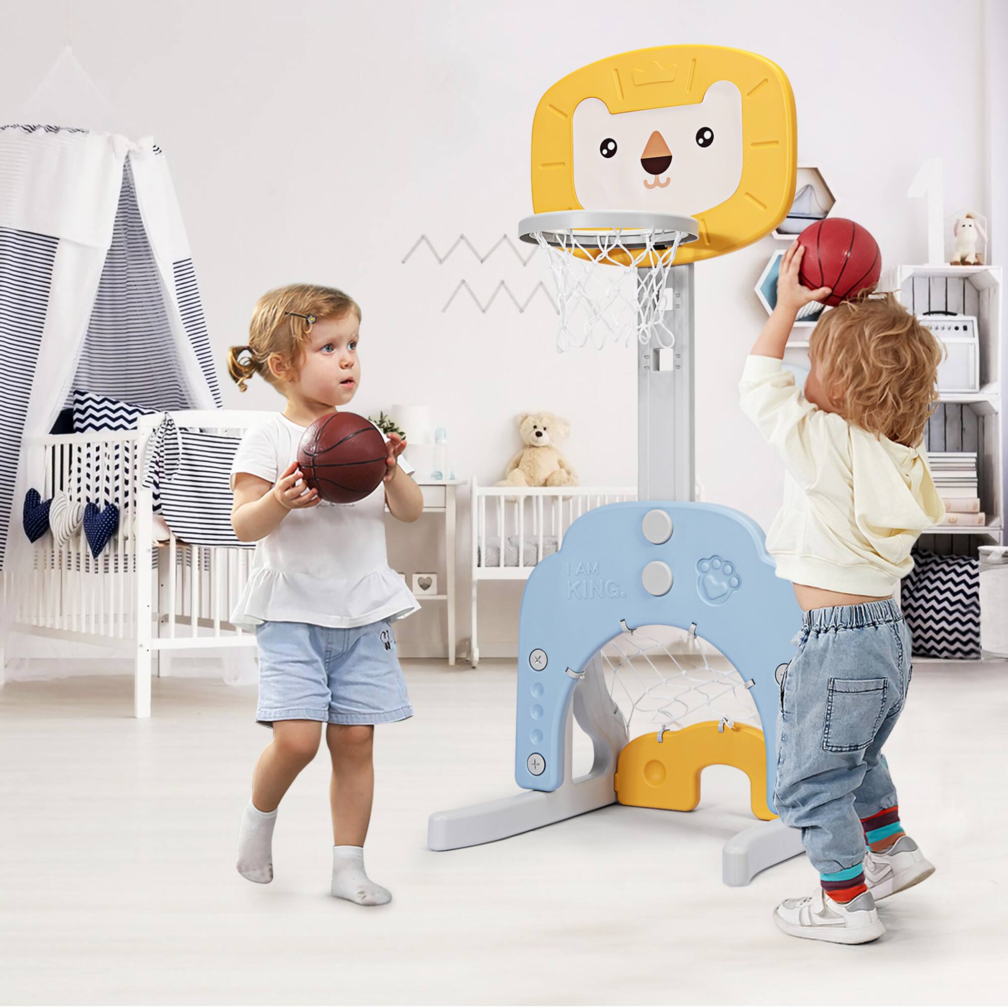 Alt View 1. Costway - Costway 3-in-1 Kids Basketball Hoop Set Adjustable Sports Activity Center w/Balls - Yellow.