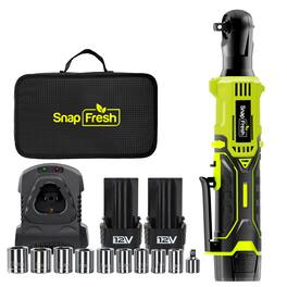 SnapFresh - 12V Cordless Electric Ratchet Wrench Kit – 55 ft-lbs Max Torque, 3/8" Drive, 2×2.0Ah Batteries & Fast Charger - Green