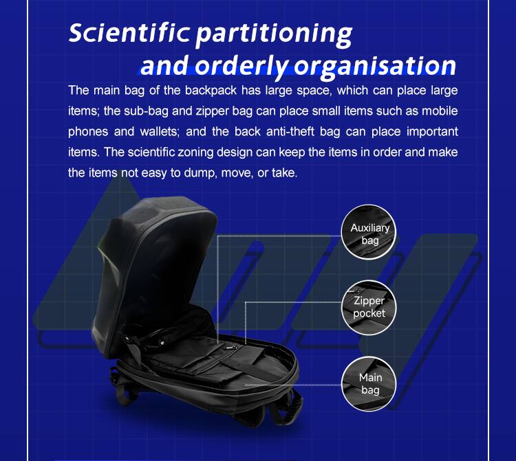 Scientific partitioning and orderly organisation

The main bag of the backpack has large space, which can place large items; the sub-bag and zipper bag can place small items such as mobile phones and wallets; and the back anti-theft bag can place important items. The scientific zoning design can keep the items in order and make the items not easy to dump, move, or take.

Auxiliary bag  
Zipper pocket  
Main bag