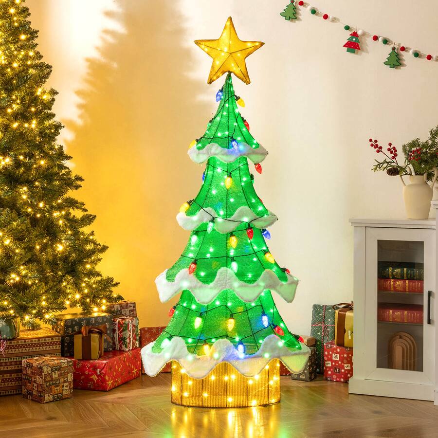 Cost Way Tree Costway 4.3 ft Tall Lighted Christmas Tree with 34 Colorful Strawberry ...