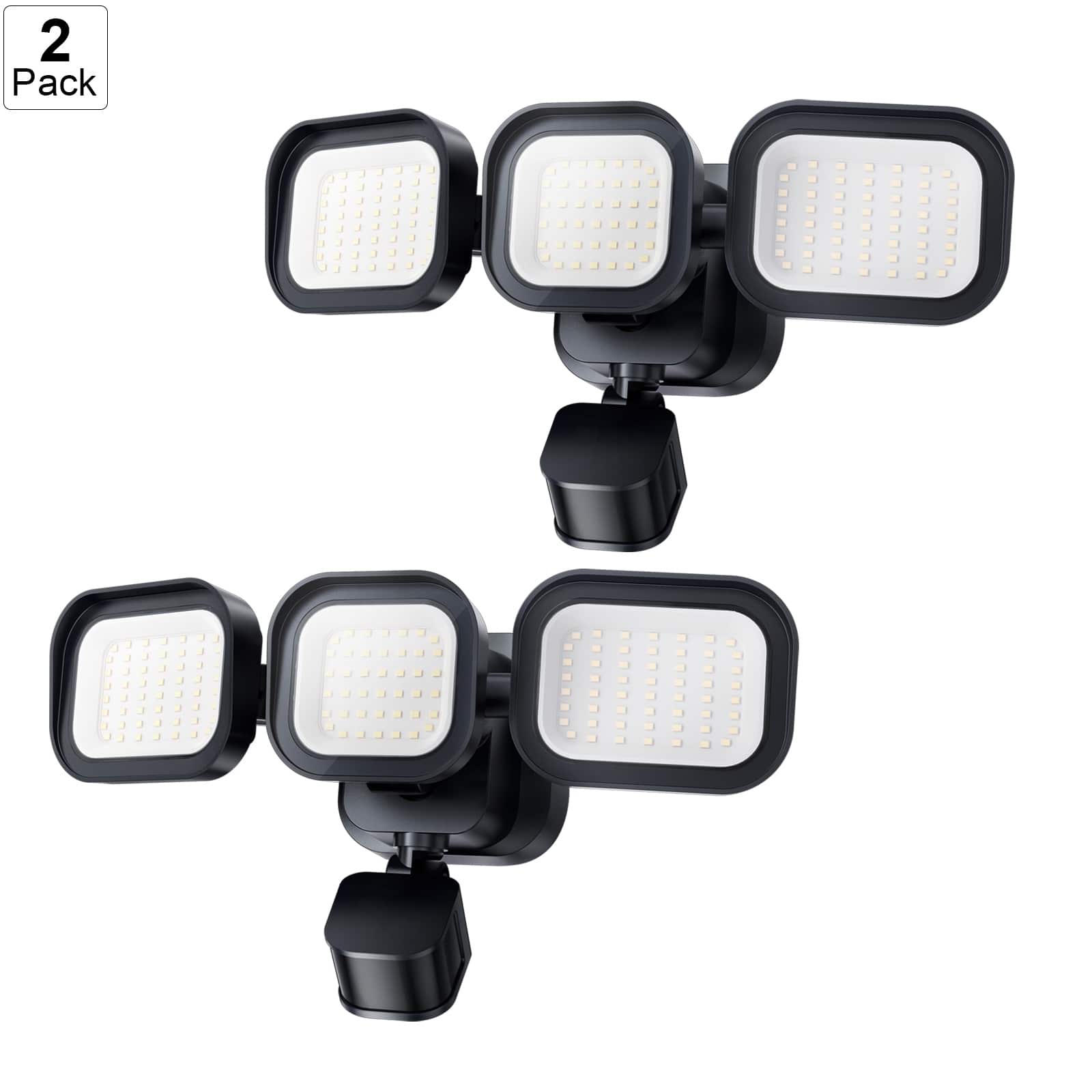 Dawnrise - 2 Pack 40Watt equivalent 6500 Lumen 270 Degree Motion Sensing Dusk to Dawn Integrated LED Flood Light - Black