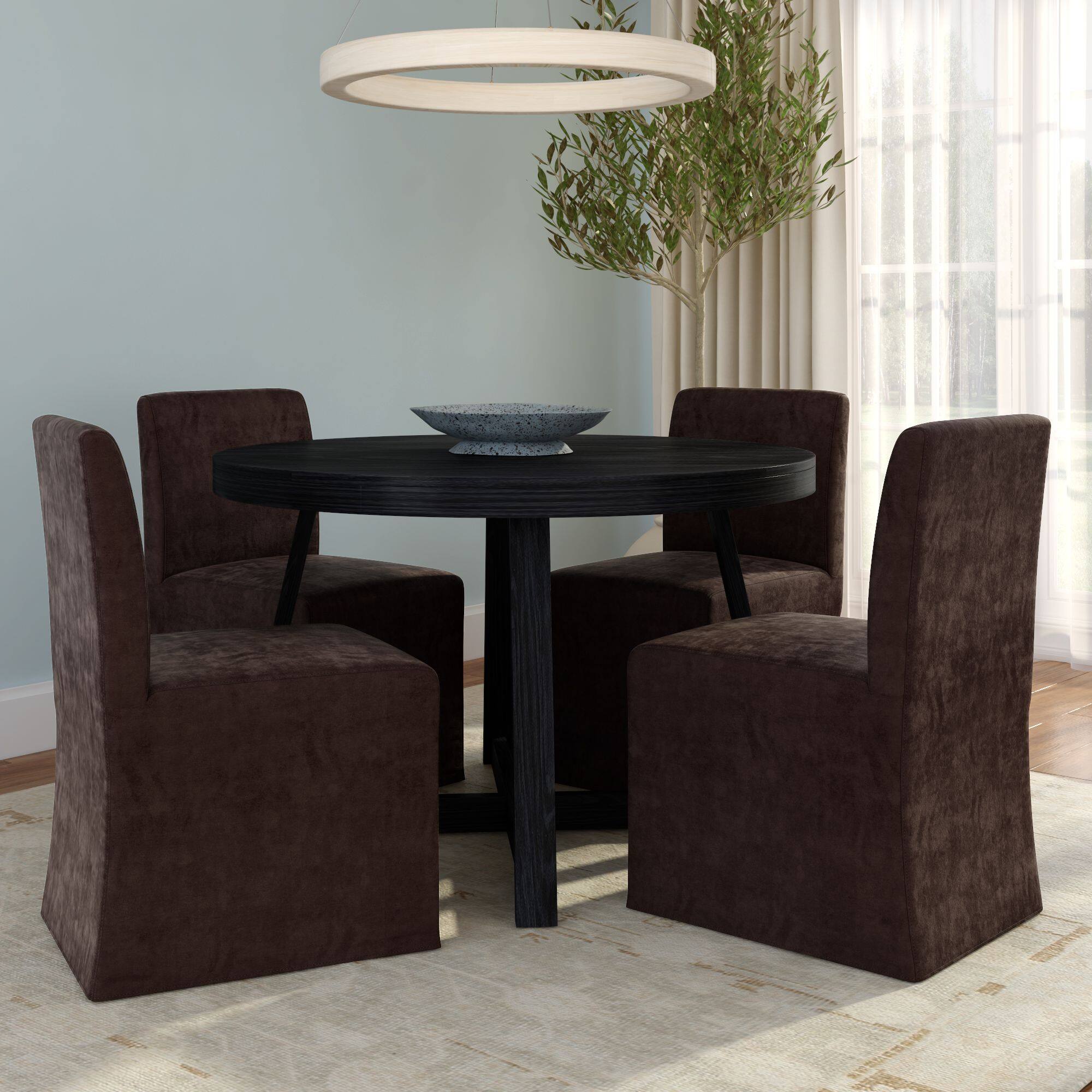 Alt View 8. Plank+Beam - Chesnee Dining Chair with Long Slipcover, Chocolate MB2405-09 (2 Pack) - Chocolate.