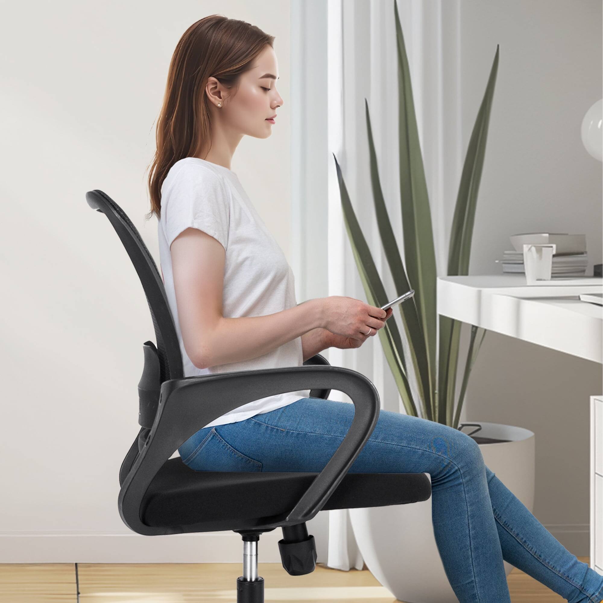 Alt View 7. Neo Chair - Ergonomic Office Chair, Mesh Desk Chair with Lumbar Support, Mid-Back, Armrests & Swivel Base - Black.