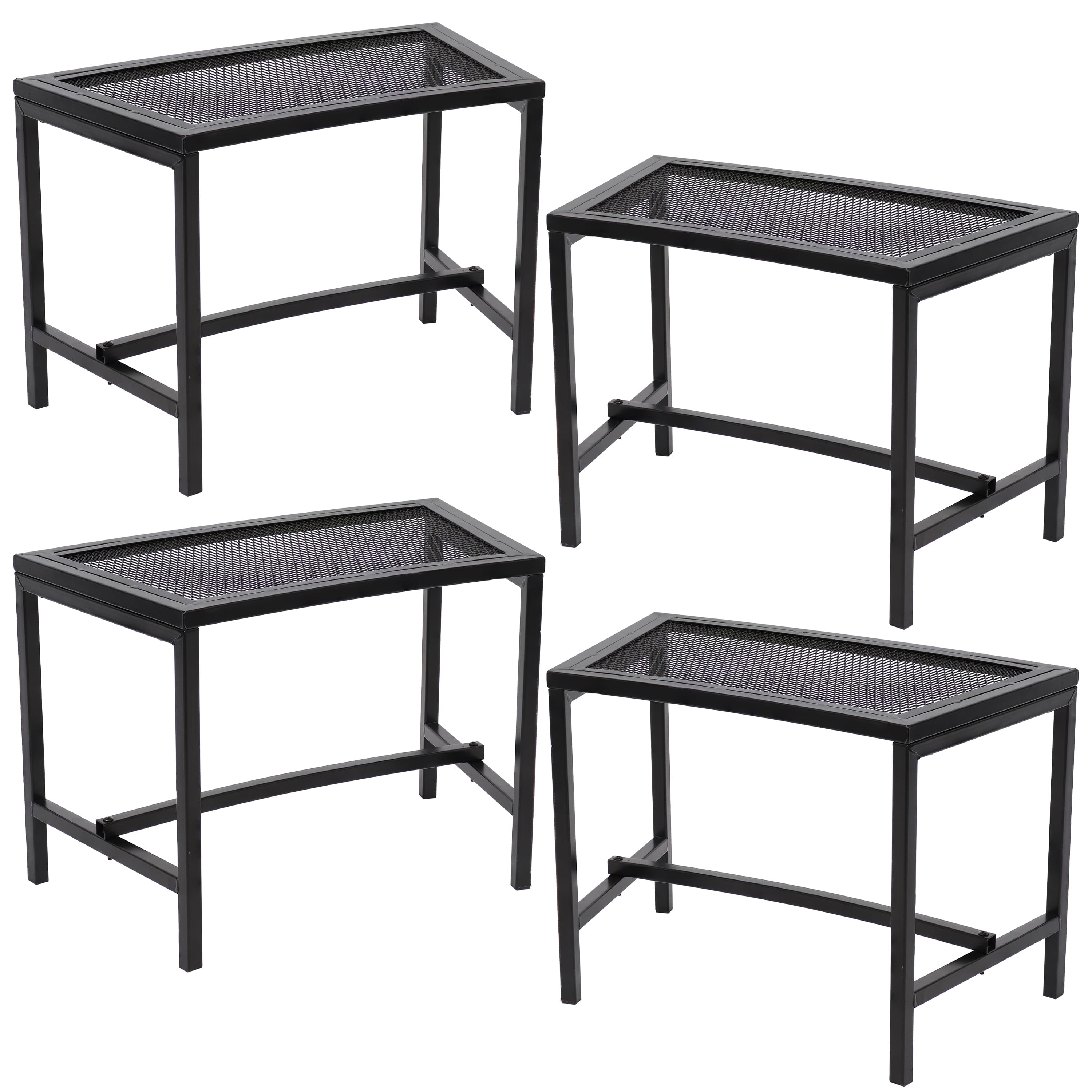 Sunnydaze - Mesh Metal Patio Curved Fire Pit Bench - Set of 4 - Black
