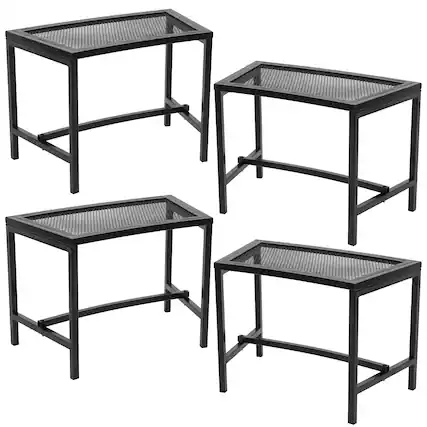 Front. Sunnydaze - Mesh Metal Patio Curved Fire Pit Bench - Set of 4 - Black.