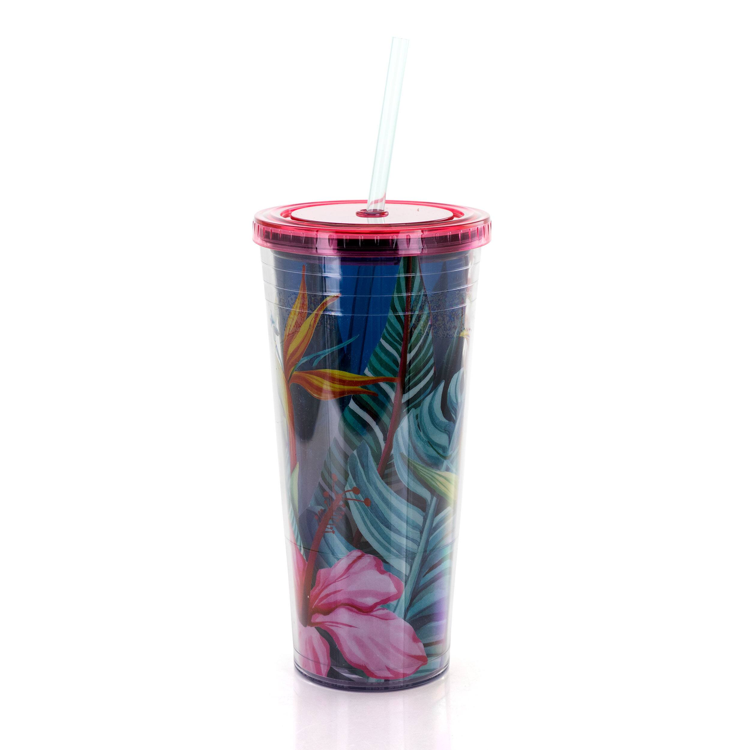 Alt View 10. Gibson - Gibson Home Tropical Bird 4 Piece 23.6 Ounce Double Wall Tumbler Set with Straw in Assorted Designs - Assorted.
