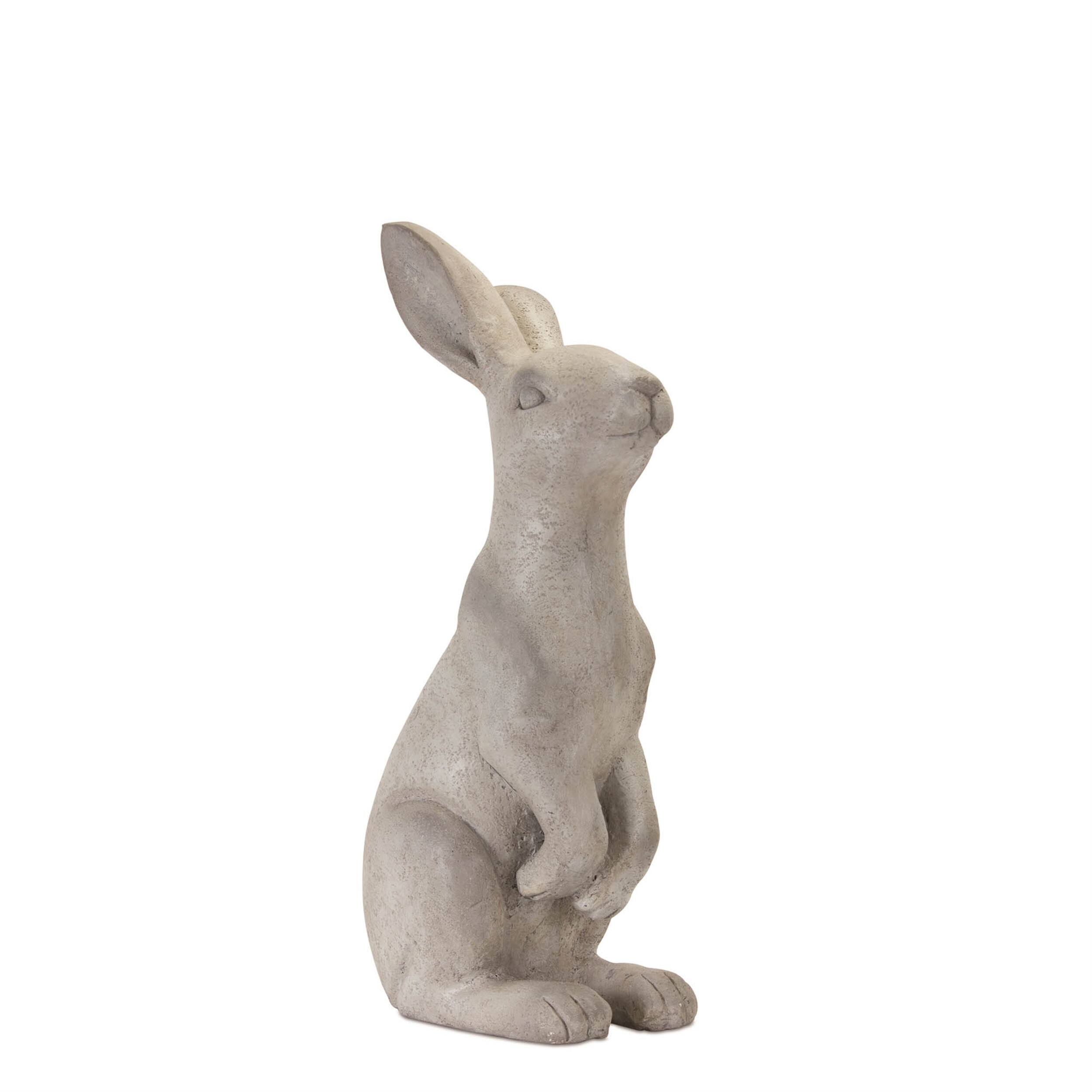 Left. BreeBe - Natural Stone Sitting Rabbit Statue (Set of 2) - Grey.
