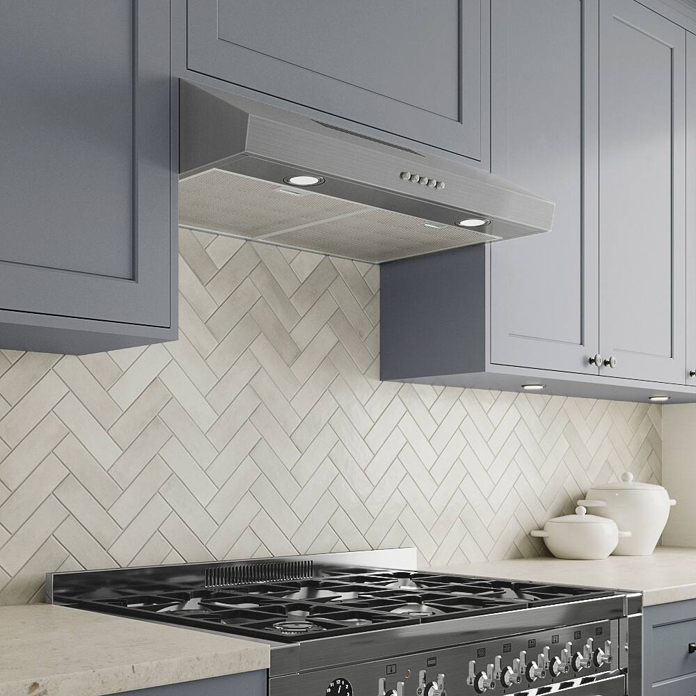 Back. Streamline - 30 in. Cassino Ductless Undermount 165 CFM Range Hood, Mesh Filters, Push Button Control, LED Lights - Brushed Stainless Steel.