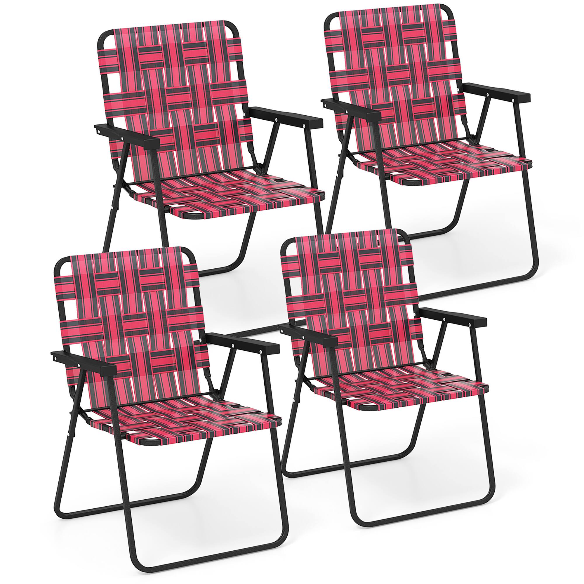 Gymax - Set of 4 Patio Folding Web Chair Set Portable Beach Camping Chair - Red