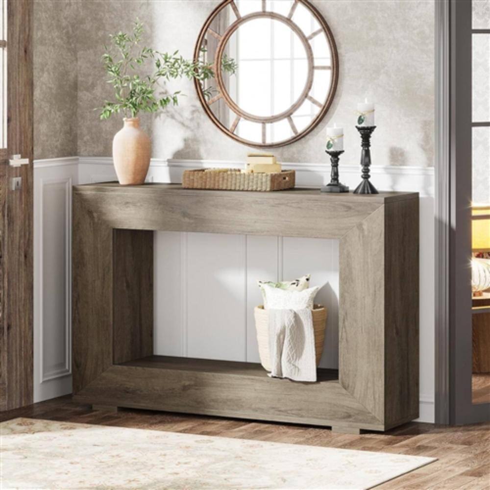 Left. Hivvago - Modern Farmhouse 47-inch Long Entryway / Console Table in Grey Wood Finish - Grey.