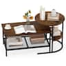Costway - Industrial Coffee Table Set of 2.2-Tier Side Table with Storage Shelves&Metal Frame - Rustic Brown & Black