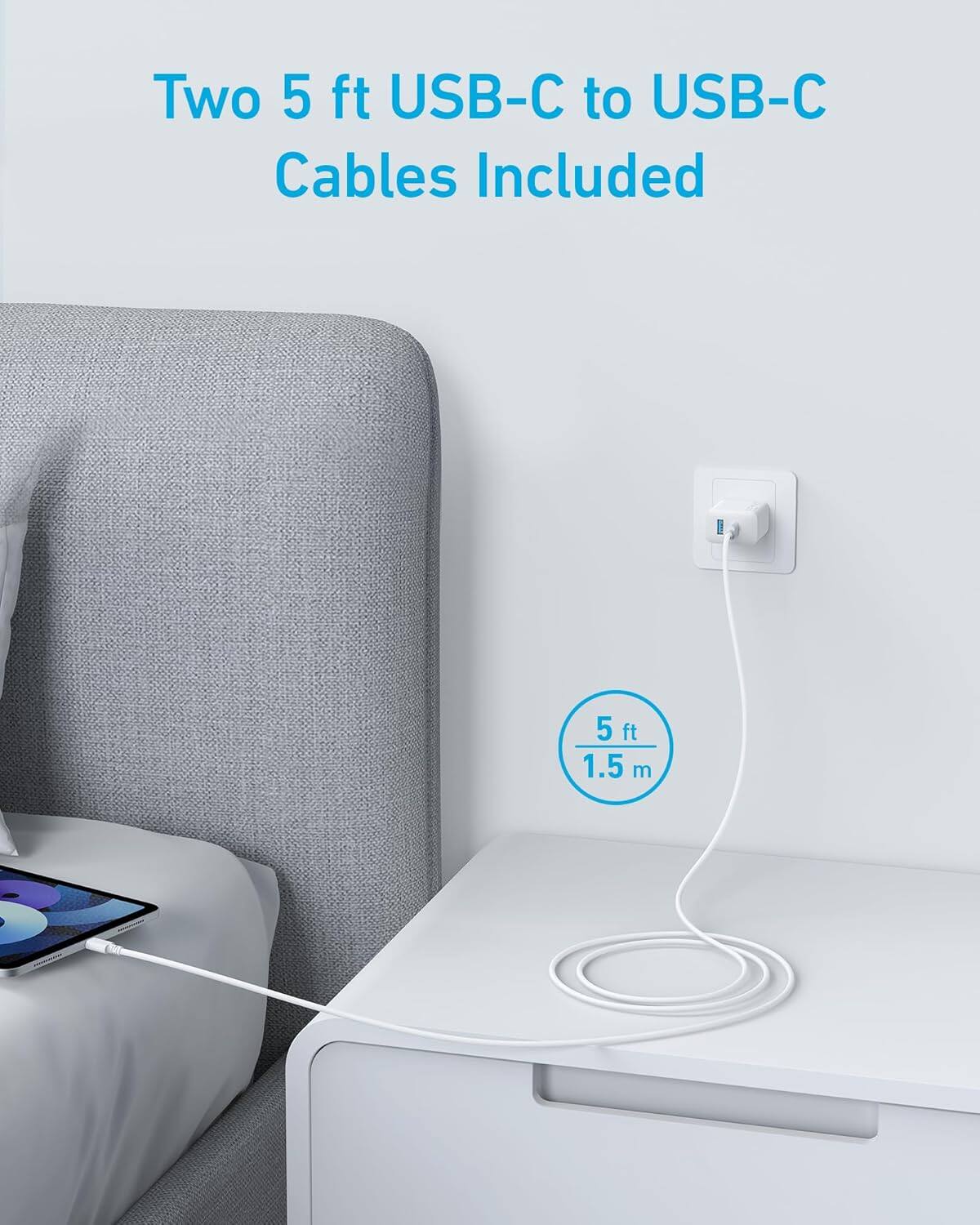 Two 5 ft USB-C to USB-C Cables Included