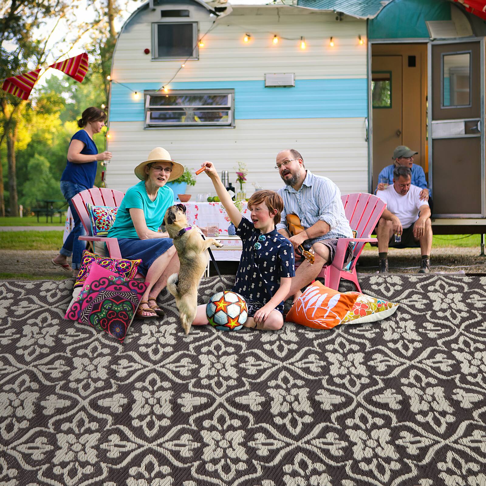 Alt View 1. Odoland - RV Camping Mat 9'×12' Foldable, Reversible Mat - Brown.