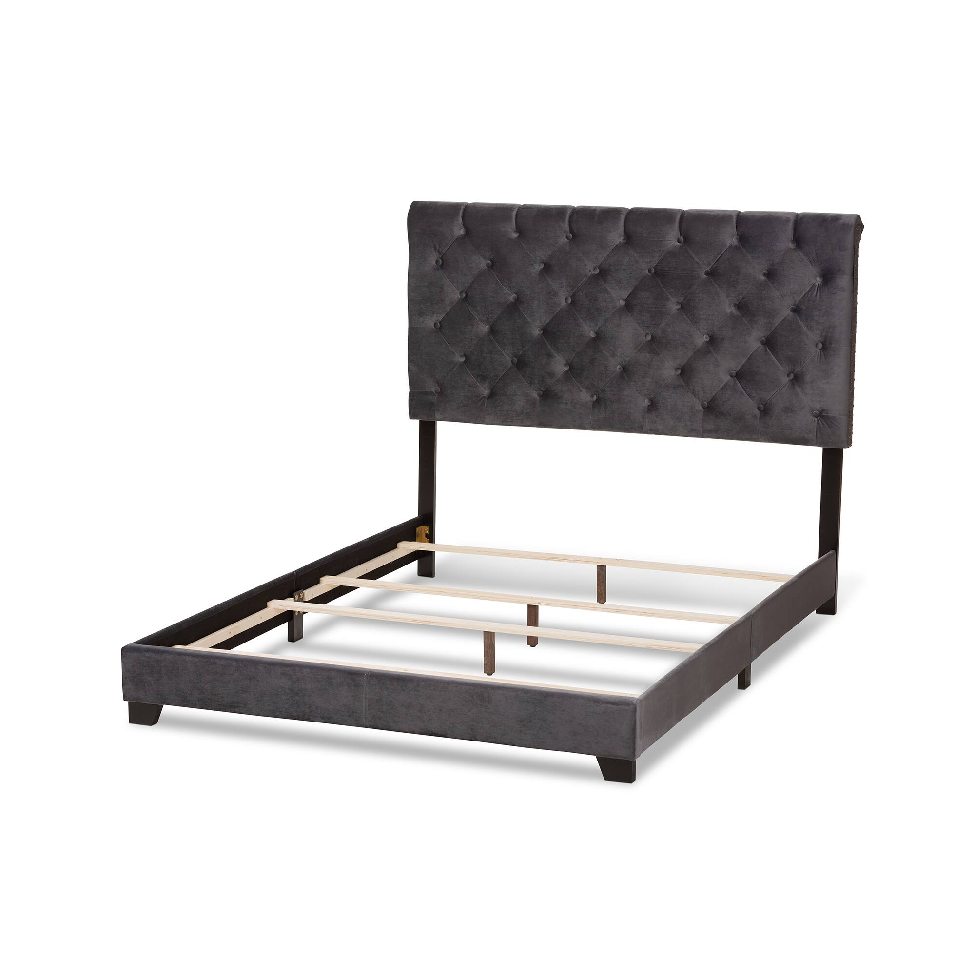 Left. Baxton Studio - Candace Luxe and Glamour Velvet Upholstered Bed - Dark Grey.