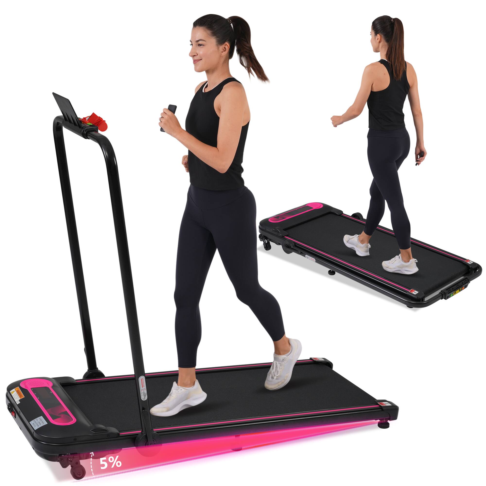 Alt View 8. ELEMENT ACE - 2-in-1 Folding Treadmill - Under Desk Walking Pad with Incline, 2.5HP Motor, 0.5-7.5MPH, 300LBS Capacity - Pink+Black.