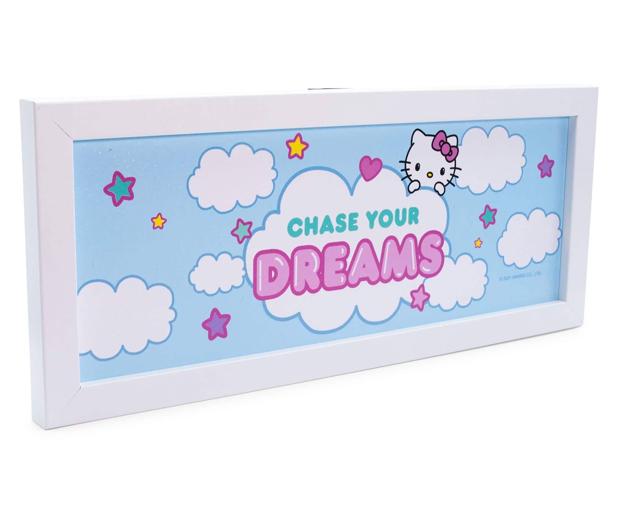 Silver Buffalo - Hello Kitty "Chase Your Dreams" Hanging Sign Framed Wall Art | 12 x 5 Inches - Blue