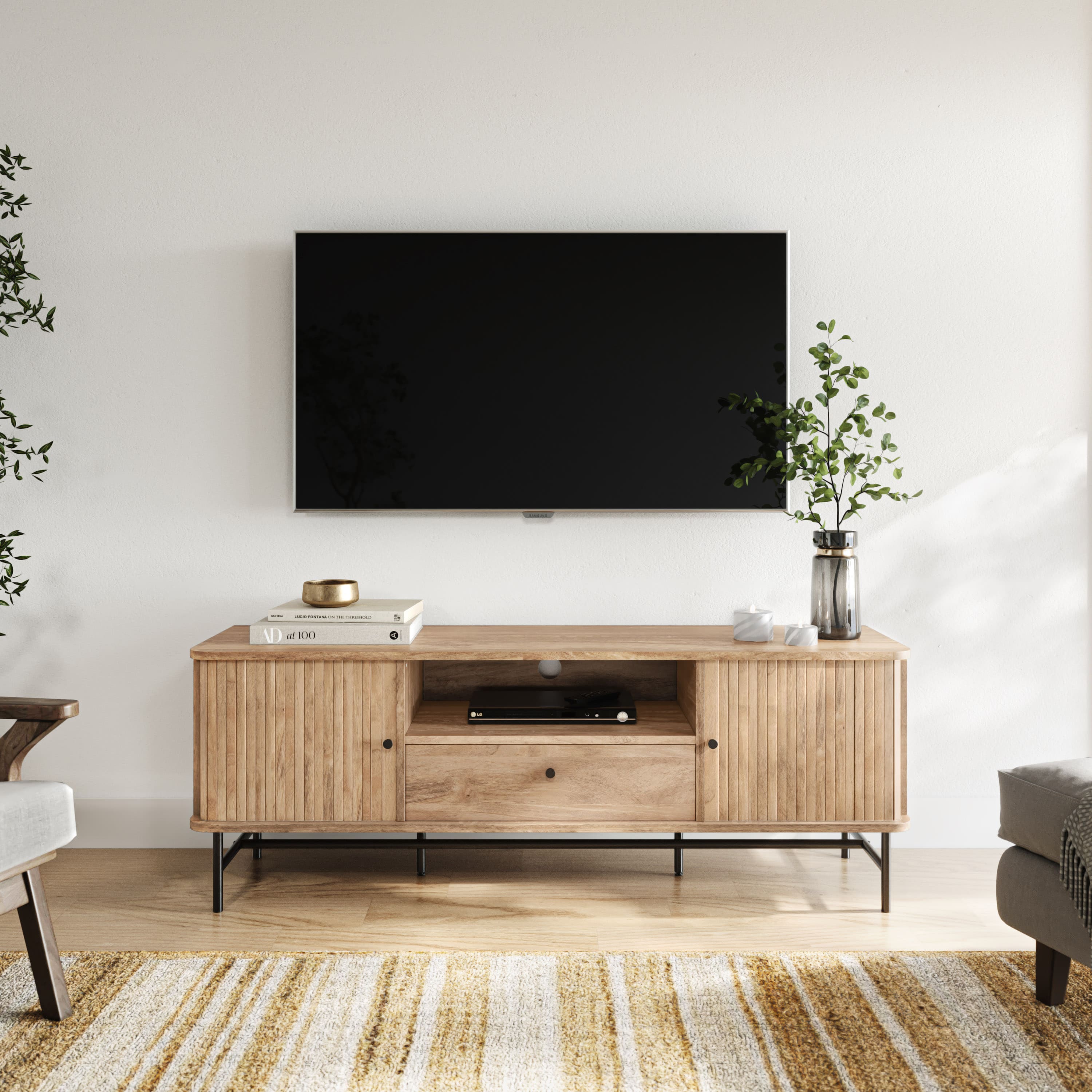 Alt View 1. CorLiving - Hikari Collection Media Console TV Stand with Cabinets for Most TV's up to 75" - Light Wood.