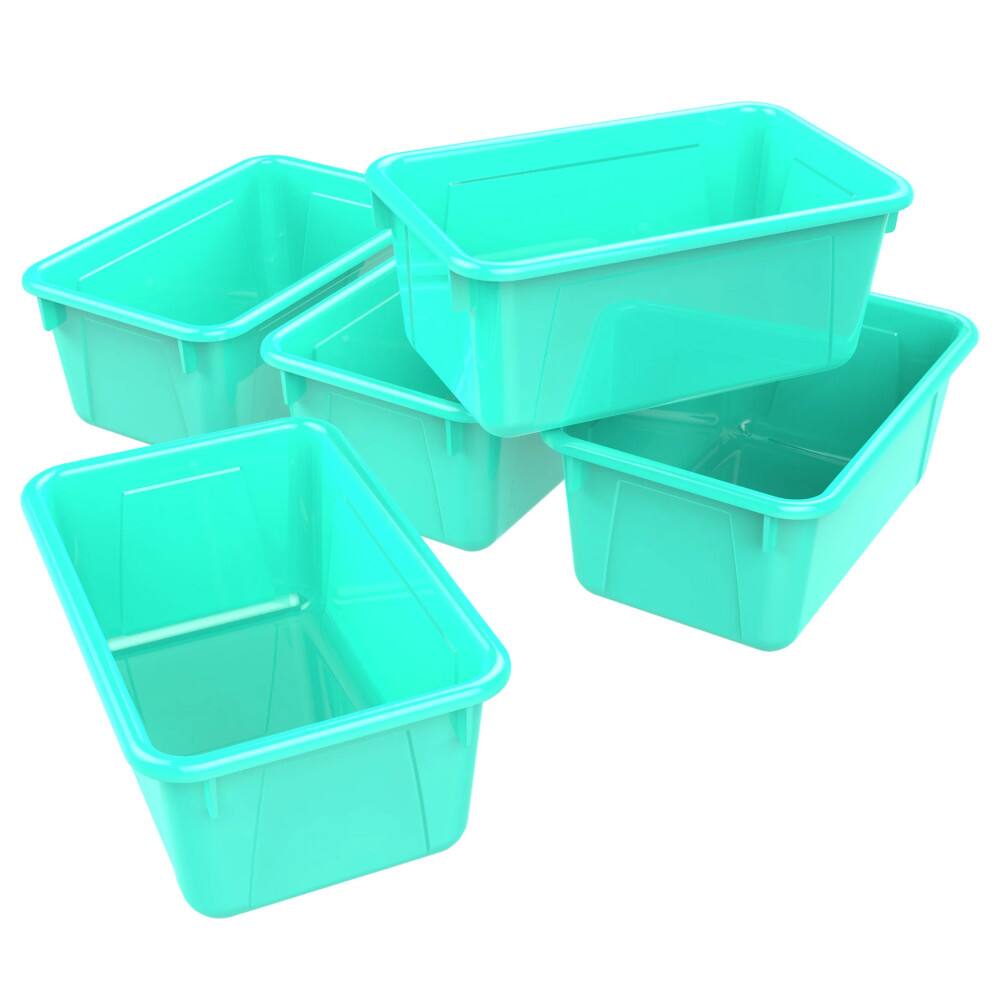 Front. Storex - Storex Small Cubby Bin, Teal, Pack of 5.