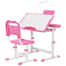 Qaba - Desk and Chair Set with USB Light - Pink